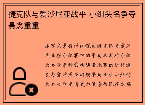 捷克队与爱沙尼亚战平 小组头名争夺悬念重重